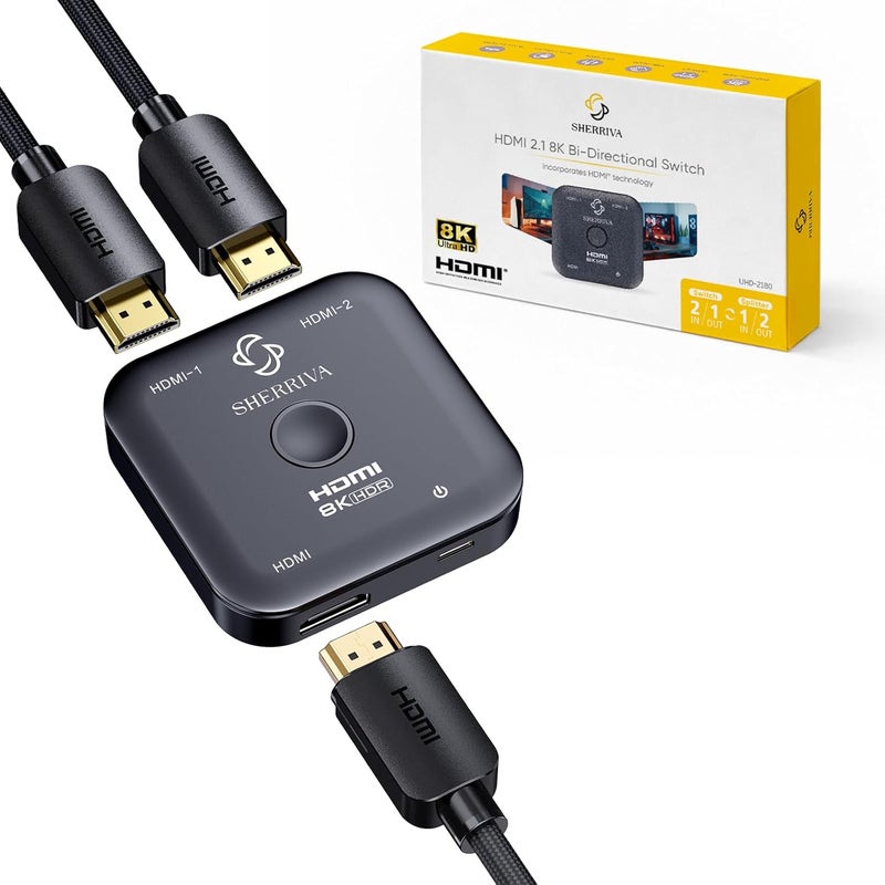 SHERRIVA 10K 8K HDMI Switch – 2 in 1 Out, Bi-Directional HDMI Splitter Switcher, 8K@60Hz, 4K@240Hz, Compatible with PS5, PS4, Xbox, Fire Stick, Apple TV, Projector - Image 1